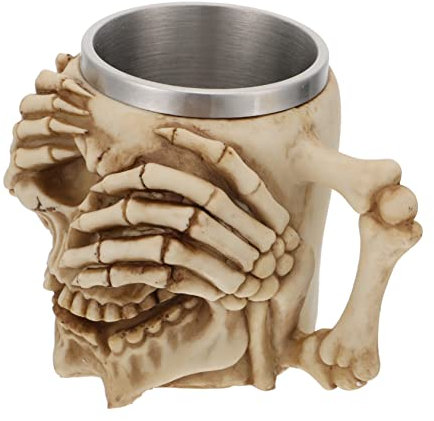 MAGICLULU 1Pc Mug Grim Corne À Boire Halloween Décor Tasse En Acier Faux Drôle Mignon Tasse À Eau Hydro Spooky Couvercle Fallout Tasse À Café Halloween Squelette Tête Flacon