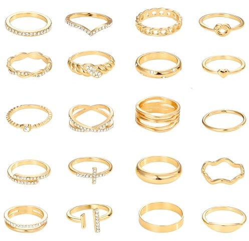 20 Stück Elegantes Ring Gold Damen Set für Ring Gold Werktagen Partys Hochzeiten und Abendessen gehen Klassischer Schmuck für jeden Anlass