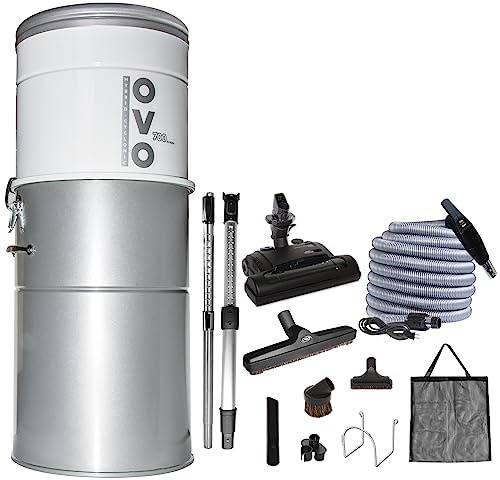 OVO Heavy Duty Powerful Central Vacuum System, Hybrid Filtration (with or Without Disposable Bags) 35L or 9.25Gal, 700 Airwatts with 35ft Carpet Deluxe Accessory Kit Included