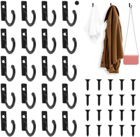 Orixo 20 Pezzi Ganci Appendiabiti Da Parete Con 20 Viti, 27X6 Mm Ganci Da Parete Vintage, Appendiabiti da Muro, Appendini da Muro per Vestiti Vestaglia Tenda Asciugamano Cappello Chiave