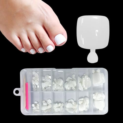ZAHRVIA 120 Pièces Faux Ongles pour Orteil D'été Blanc Faux Ongles D'Orteil Couverture Complète Ongles Conseils Pied Ongles, 12 Tailles False Toe Nails(White)