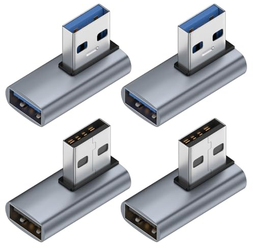 SHUBEIEUMI USB 90 Degree Adapter 4 Pack, USB 3.1 Angle Male to Female Converter, USB3.1 OTG 10Gbps Expansion Adapter for PC, Laptop, Charger, Power Bank and More(2 Left & 2 Right)