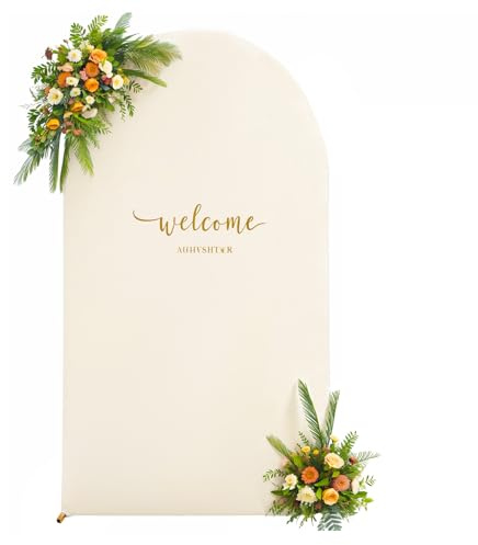 Beige Arch Backdrop Cover 6.6FT Birthday Party Arch Covers Stretchy Balloon Wedding Cream Arch Cover Spandex Banquet Graduation Bridal Baby Shower Backdrop Photo Backgrounds Decoration