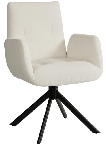 HOMCOM Sessel Drehbar mit Armlehne Wolle-Leinenoptik Modern Cremeweiß | Loungesessel, Polsterstuhl mit Knopfheftung, Stahlbeine, für Wohnzimmer, Schlafzimmer