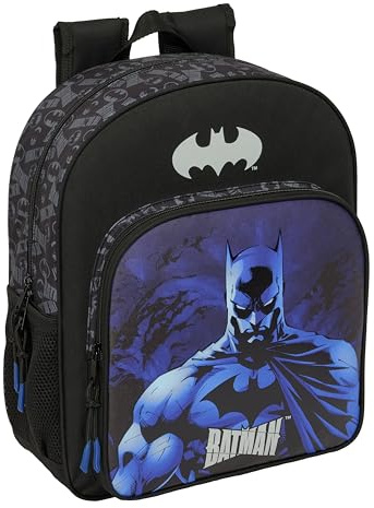safta Batman Schulrucksack für Kinder, anpassbar an Kinderwagen, ideal für Kinder im Schulalter, bequem und vielseitig, Qualität und Widerstandsfähigkeit, 32 x 12 x 38 cm
