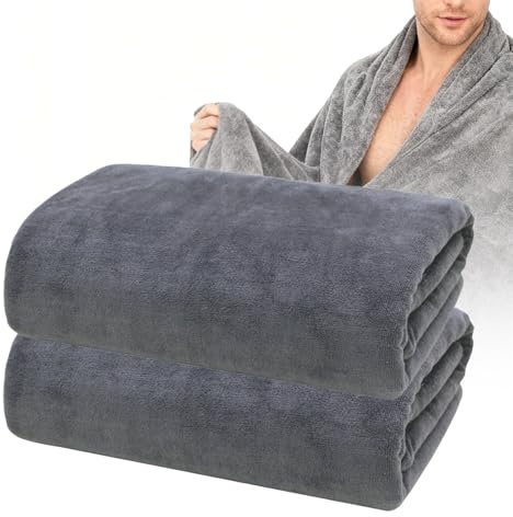 BORDEAG 2er Pack Badetuch Groß, Badetücher XXL Größe 100 x 200cm, Badehandtuch Groß aus Baumwolle, Duschhandtuch Grau, für Saunatücher, Strandhandtuch, Badehandtücher, Sehr Saugfähig