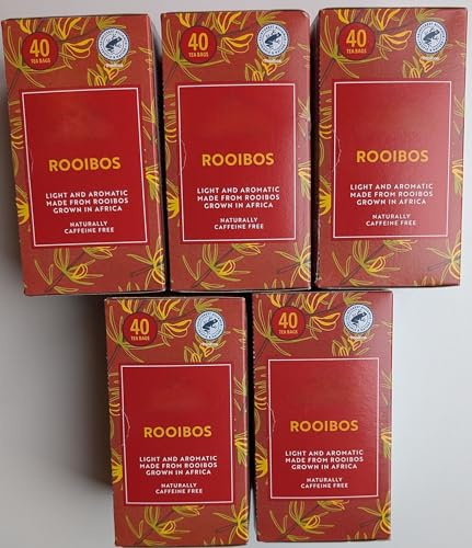 Rooibos Tea Bags, 200 Bags, 5 x 40, Caffeine Free | Naturally caffeine-free red bush herbal infusion, vegan with a light aromatic rooibos taste