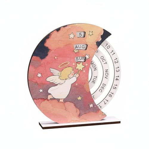 FytStycale Drehbar kalend dekorativ immwährend Kalend aus rund manuell Tischkalend für Schreibtisch, Starlight Angel