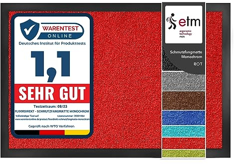 etm Schmutzfangmatte ColorLine | Türmatte in vielen Größen | Fußmatte für Innenbereich | Rutschfester Teppich für Flur, Haustür, Eingang, Eingangsbereich, Vorzimmer - Rot 90x120 cm
