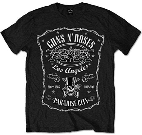 Guns & Roses Men's Guns N' Roses Paradise City Label T-Shirt, Black (Black Black), Large