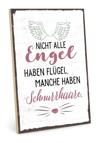 TypeStoff Holzschild mit Spruch – SCHNURRHAARE – im Vintage-Look mit Zitat als Geschenk und Dekoration zum Thema Katze und Engel - HS-00373