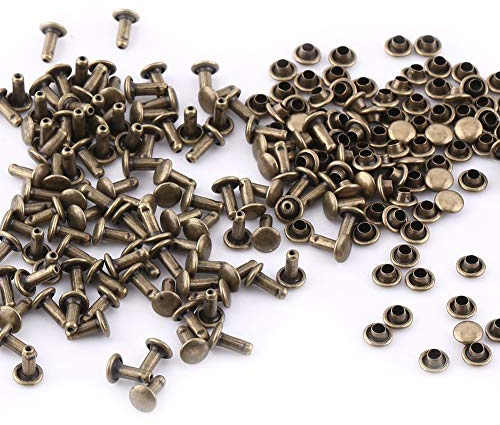 Akozon Doppelkappe Nieten Doppelkappen Nieten Metall Lederhandwerk Reparaturen Nieten Spike Dekoration für DIY Leder Handwerk Reparieren Dekoration Snap Fastener Taschen Schuhe Leder Dekor(Bronze)
