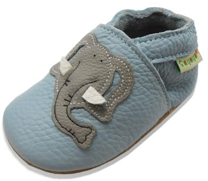 SAYOYO Éléphant Chaussures de bébé en Cuir Chaussure bébé garçon(12-18 Mois, L Bleu) 21/22