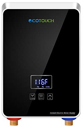ECOTOUCH Tankless Water Heater Electric 240V, On Demand Hot Water Digital Display 5.5kW, Instant Heating With Overheating Protection, Black