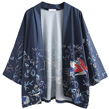 Veste kimono japonaise Robe classique Haori Tokio Harajuku Style antique floral Décontracté Peignoir de bain Vêtement de nuit pour femmes hommes et filles bleu taille unique grande taille