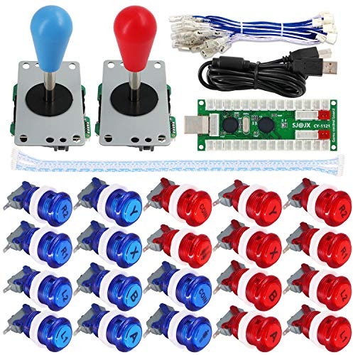 SJ@JX Arcade Game 2 Player Controller DIY Kit Buttons with Logo Coin X Y Start Select 8 Way Joystick USB Encoder for PC MAME Raspberry Pi