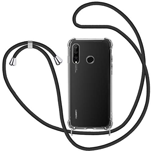 MICASE Collier pour Huawei P30 Lite Coque, Étui pour Téléphone avec Cordon Transparente TPU Bumper Lanyard Case Tour de Cou Chaîne Cordon Lanière Housse Etui pour Huawei P30 Lite - Noir