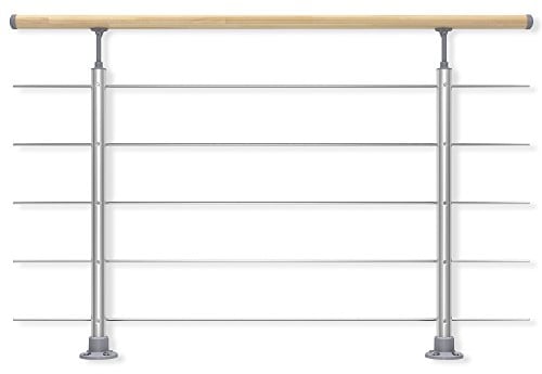 DOLLE Aluminium Geländer-Set Handlauf aus Buche Füllstäbe aus Edelstahl aufgesetzte Montage 150 cm