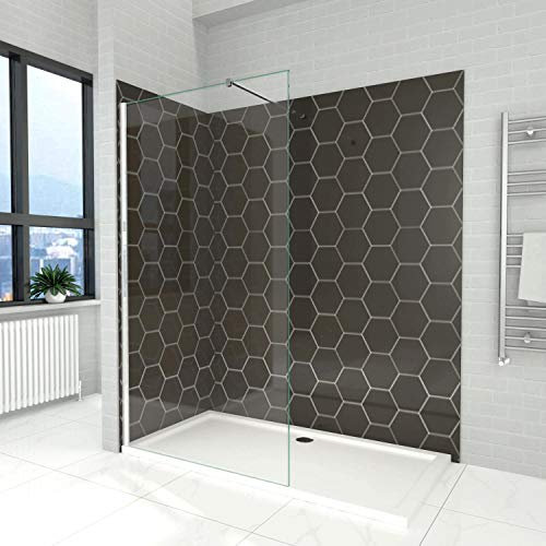 ELEGANT 900mm Walk in Wet Room Shower Screen Panel 6mm Safety Tempered Glass with Aluminium Support Bar Modern Framless Shower Door