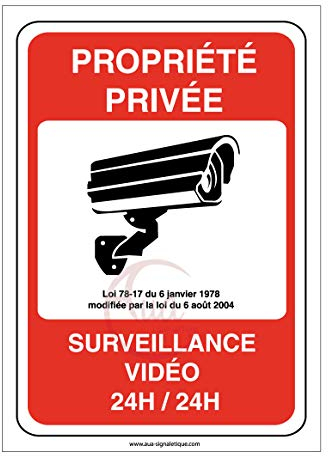 AUA SIGNALETIQUE - Panneau Propriété privée sous surveillance vidéo 24H /24-150x210 mm, Aluminium Dibond 3mm