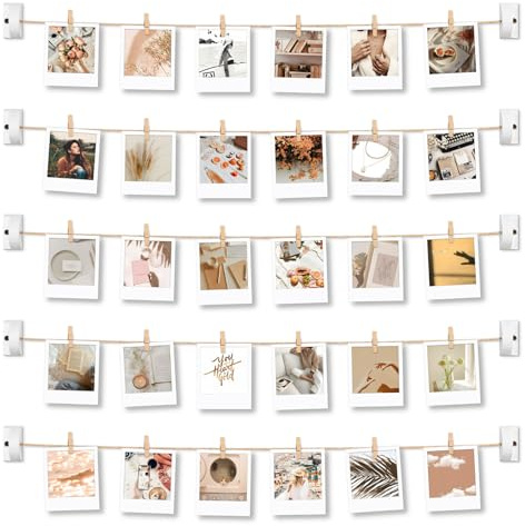 Emfogo Collage-Bilderrahmen zum Aufhängen, rustikaler Holz-Fotorahmen, Collage mit 30 Holz-Clips, Wandkunst-Dekoration für Büro, Kinderzimmer, Schlafsaal, Schlafzimmer, Weiß