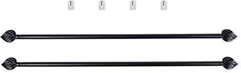 Lot De 2 Jolies Tringles A Rideaux Extensible 40-60 cm Décor de Feuille Noire avec 4 fixations adhésives + 4 Supports a Visser Pour Toutes Les fenêtres en bois,PVC, Aluminium Très Facile à poser