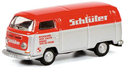 Schuco 452650700 VW T2a Schlüter, Kastenwagen, Modellauto, Maßstab 1:87, rot/Silber