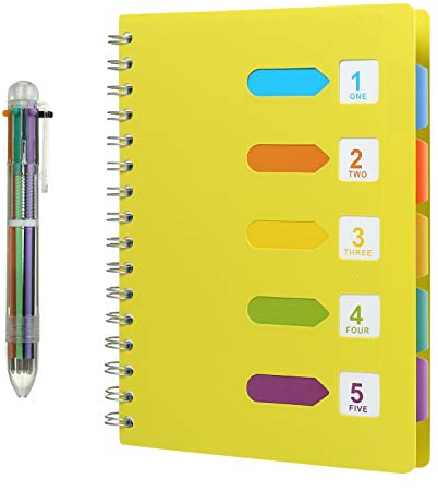 Kesote Notizbuch Register A5 Ringbuch Liniert Tagebuch Notizblock Spiralblock mit Stift in 6 Farbe (240 Seiten, Gelb)