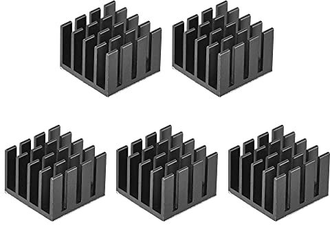 sourcing map 14x14x10mm Black Thermal Self Adhesive Aluminum Heatsink Electronic Radiators 5 Pcs