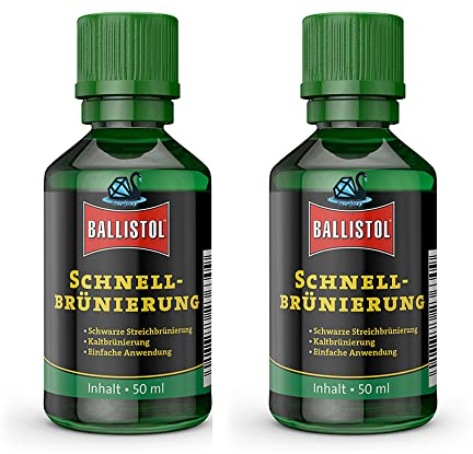 Eva Shop® Ballistol Klever Premium Schnellbrünierung für tiefschwarze Brünierung - Waffenpflege 50 ml Flasche inkl. Logo-Aufkleber und Kugelschreiber
