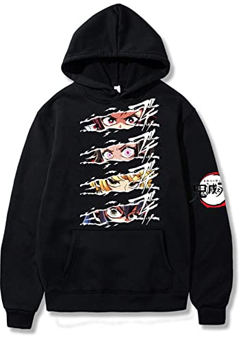 Bulex Unisex Baumwollmischung Demon Slayer Anime Pullover Sweatshirt Kapuzenpullover mit Fronttasche