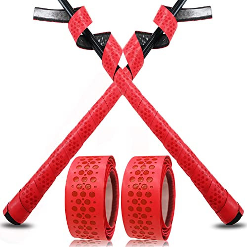 VEASAERS Bat Griffbänder, 2 Stück, 1,75 mm, vorgeschnitten und vollständig klebend, weich, bequem für alte Baseballschläger (2 Stück, rot)