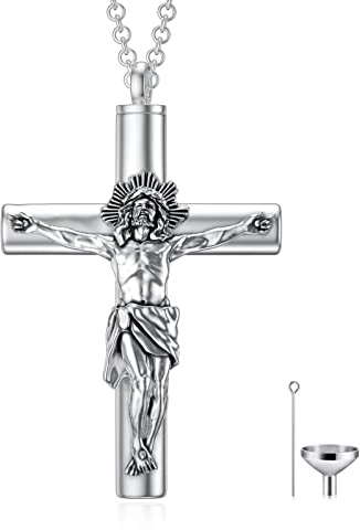 SOULMEET Jesus Kreuz Medaillon für Asche, Sterling Silber großes Kreuz Einäscherung Schmuck Urne Halskette Keepsakes Medaillon Halskette für Frauen Männer