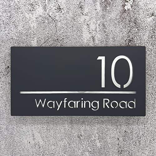 House Numbers Plaques Door Plaques Door Number For Wall House Floating House Sign Laser Cut Floating House Sign (Matt Grey & Silver Text)