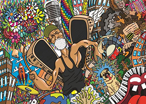 CORFOTO 6x4ft Fabric Colorful Graffiti Backdrop Abstract Urban Brick Wall Music Collage Graffiti Photo Backdrop Modern Street Art Drawing Wallpaper Retro 80s 90s Birthday Decor Hippie Party Supplies