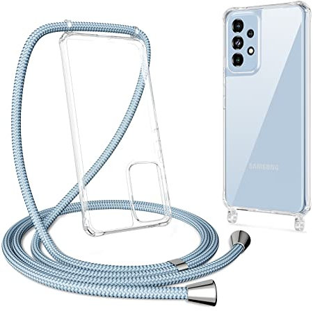 ZTOFERA Handykette Hülle für Samsung Galaxy A53 5G Handyhülle mit Band, Transparent Harte Rückseite + TPU Bumper Necklace Schutzhülle mit Schnur zum Umhängen Stoßfest Cover für Galaxy A53, Grau-blau