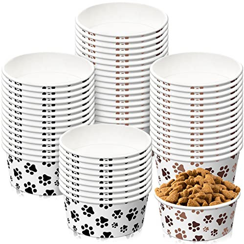 80 Packs Disposable Dog Bowls 12 Oz/1.5 Cup Pet Feeding Bowls Small Dog Bowls Cat Food Bowl Pet Paw Paper Pet Bowl Leakproof Wet Food Water Bowl for Puppy Small Dog Cat