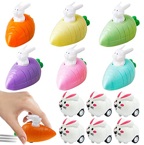 12 Stück Aufziehbare Hasen, Kinder Ostern Geschenk Aufziehspielzeug, Aufziehbare Hasen mit Karotte, Ostergeschenke als Osternester zum Befüllen, Osterhase Kleine Geschenke für Kinder Jungen Mädchen