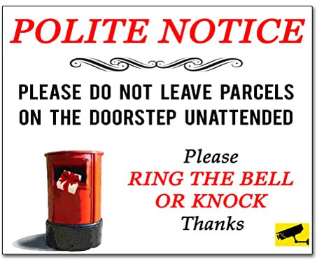 Cartello adesivo con scritta Do Not Leave Parcels on the Doorstep Unattended Outdoor, autoadesivo, 15 cm x 12 cm, per porta d'ingresso, ufficio, negozio (confezione da 1)