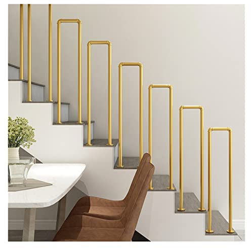 Treppengeländer-Halterungen, Moderne Bodentreppen-Geländergeländer | Schmiedeeiserne Stufen aus schwarzem und goldenem Metall for den Innen- und Außenbereich – 1 Stück, Höhe 65–100 cm (Color : Gold,