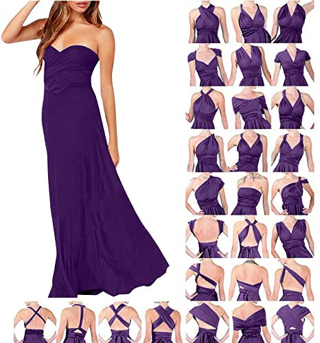 Vestidos Largos Sexy Convertible Multidireccional Para Mujer Con Hombros Descubiertos, Largo Hasta El Suelo para Cóctel Boda Dama De Honor Para Baile De Graduación, 32 Formas de Lleva(E Violeta,S)
