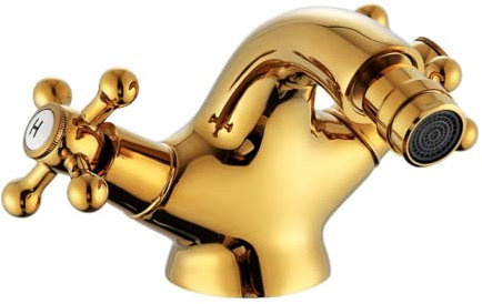 Rubinetto Bidet Rubinetto Acqua Calda Fredda Deck Mounted Bronzo Antico Miscelatore Gru Oro (Oro)
