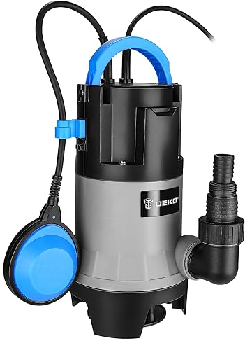 Pompa Sommersa: DEKO Pompa Sommersa Acque Sporche 750W 14000H/L, ad Immersione Acque Chiare, Scure Nere, Prevalenza 5M, Immersione Max 7M, Lunghezza Cavo 10M