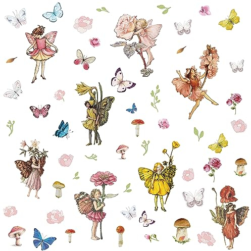 craspire 8 Feuilles 8 Styles Fée Fenêtre Autocollants Fleur Papillon Autocollants Fenêtre Adhésif Décoration Murale Autocollants pour Noël Salle de Classe Chambre Salon Fenêtre Magasin Vitrine