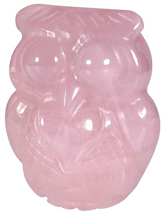 KYEYGWO Kristall Eule Figur für Haus Decor, Klein Rosenquarz Stein Käuzchen Statuen Heilstein Tierskulptur Talisman Palm Taschensteine Sammlerfigur Vögel Ornament, 3,1cm
