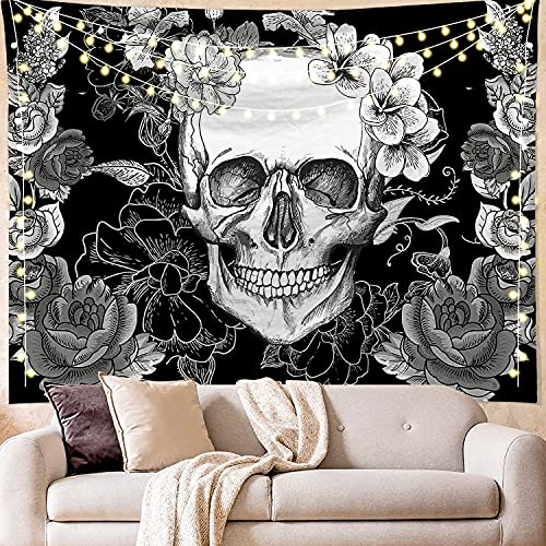 BDKCYO Gotik-Totenkopf-Tapisserie,3D schwarz weiß Totenkopf-Tapisserie,Wandtuch Schwarz Weiß Wanddecke Deko Wanddeko für Schlafzimmer Wohnzimmer150x200cm (F,150 x 200 cm)