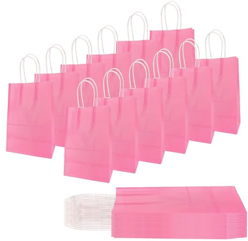 30 Piezas Bolsas Regalo con Asas 15x8x21cm,Bolso Pequeño de Papel Rosa Intenso,Bolsitas Galletas Caramelos de Niños,Regalos para Fiestas Cumpleaños,Navidad,Bodas,Halloween,Bolsas de Regalo Coloridas