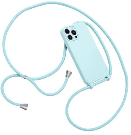 Emlivi Mobile Phone Lanyard Case for iPhone 12 Pro, Necklace Mobile Phone Case with Cord for Hanging, Soft Silicone Shoulder Strap, TPU Cover with Strap, Chain Case for iPhone 12 Pro, Glacier Blue