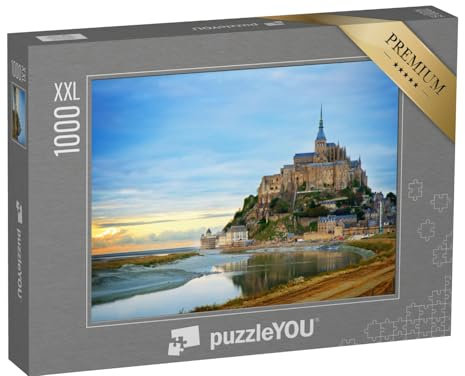Puzzle 1000 Teile XXL „Mont St Michel Stadt bei Sonnenuntergang, Bretagne Frankreich, getönt“