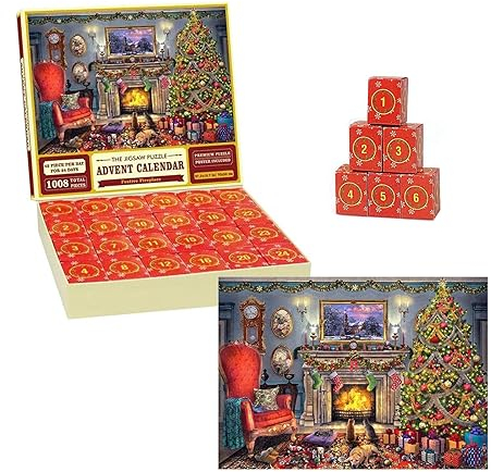 Adventskalender 2023 mit 1000 Teilen/1008 Teilen Puzzles, Jigsaw Adventskalender 2023 Weihnachtspuzzle 24 Tage Countdown, Weihnachtsgeschenke für Frauen Männer Erwachsene und Kinder (B-1008PCS)